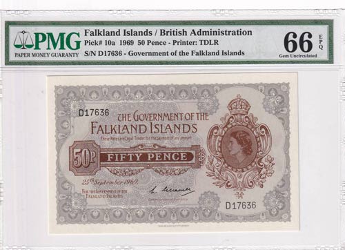 Falkland Islands, 50 Pence, 1969, ... 