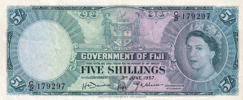 Fiji, 5 Shillings, 1957, VF,p51a