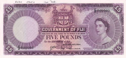 Fiji, 5 Pounds, 1964, UNC,p54es, ... 