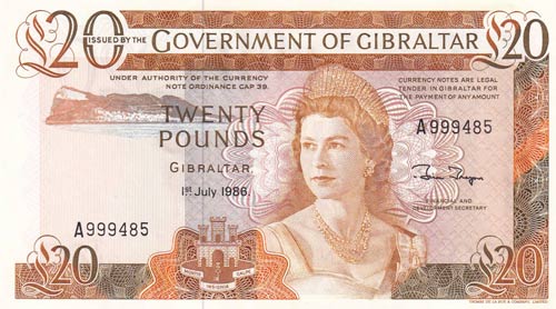 Gibraltar, 20 Pounds , 1986, ... 