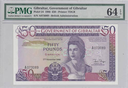 Gibraltar, 50 Pounds, 1986, UNC,p24