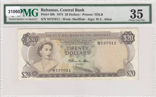 Bahamas, 20 Dollars, 1974, VF,p39b