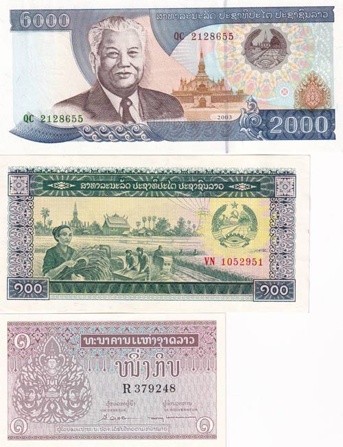 Lao, 1-100-2.000 Kip, (Total 3 ... 
