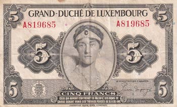 Luxembourg, 5 Francs, 1944, VF(+), ... 