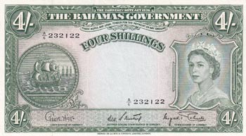 Bahamas, 4 Shillings, 1953, AUNC, ... 