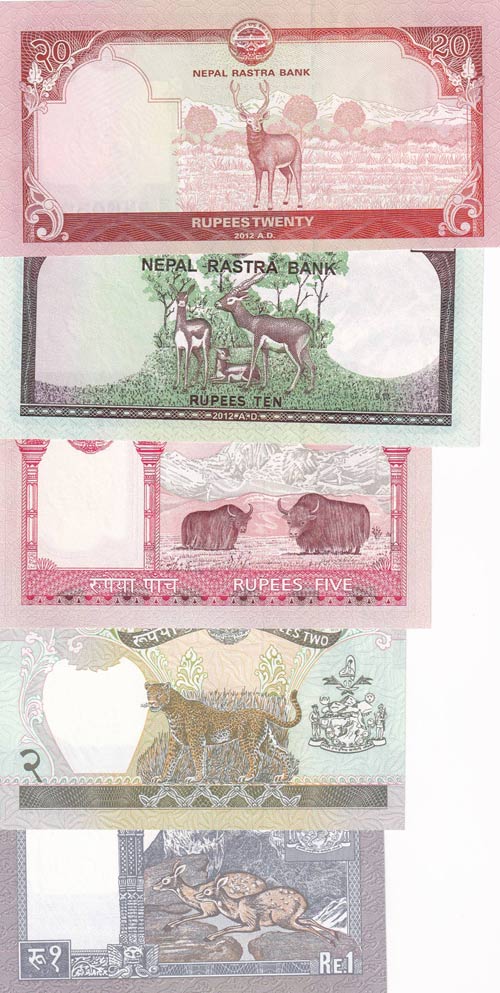 Nepal, 1-2-5-10-20 Rupees, UNC, ... 