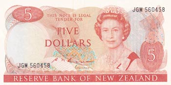 New Zealand, 5 Dollars, 1985/1989, ... 