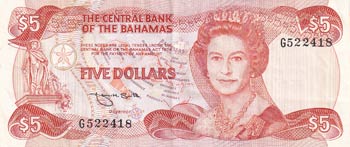 Bahamas, 5 Dollars, 1984, VF, p45b