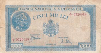 Romania, 5.000 Lei, 1943, FINE, p55