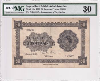 Seychelles, 50 Rupees, 1960, VF, ... 