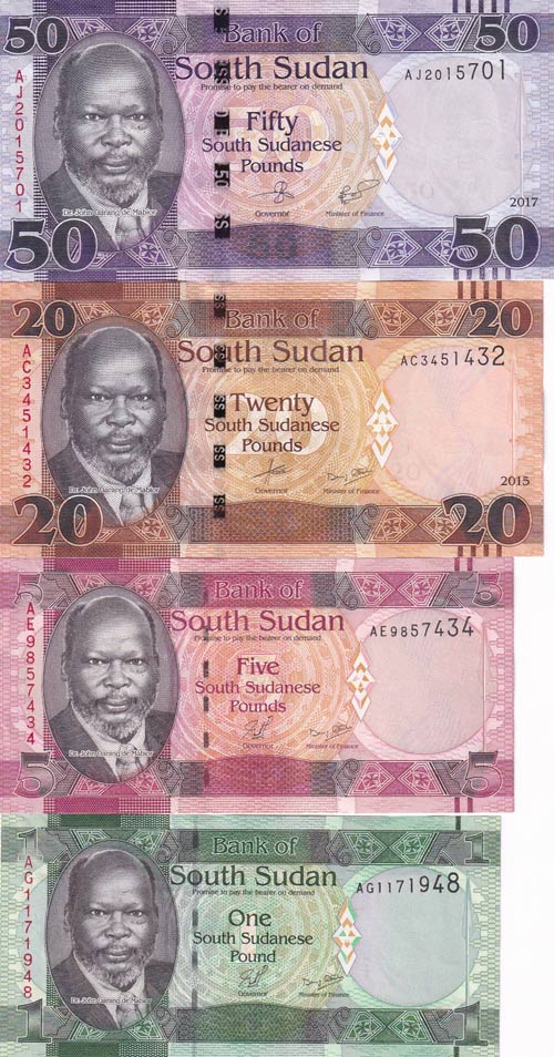 South Sudan, 1-5-20-50 Pounds, ... 