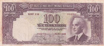Turkey, 100 Lira, VF (+), 2. ... 