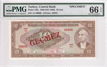 Turkey, 10 Lira, 1948, UNC, p148s, ... 