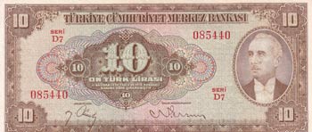 Turkey, 10 Lira, 1948, XF(+), ... 