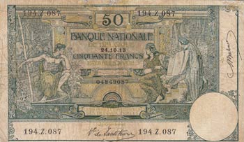 Belgium, 50 Francs, 1913, FINE, ... 