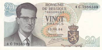 Belgium, 20 Francs, 1964, UNC, p138