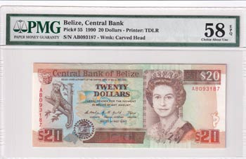 Belize, 20 Dollars, 1990, AUNC, p55