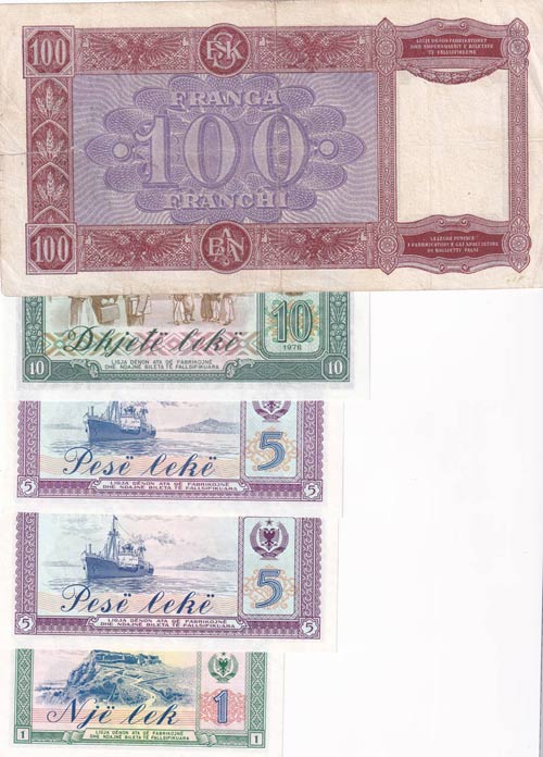Albania, (Total 5 banknotes)