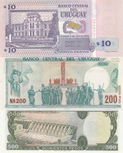 Uruguay, UNC, (Total 3 banknotes)