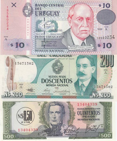 Uruguay, UNC, (Total 3 banknotes)