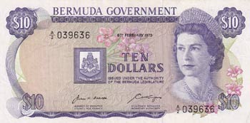 Bermuda, 10 Dollars, 1970, XF, p25a