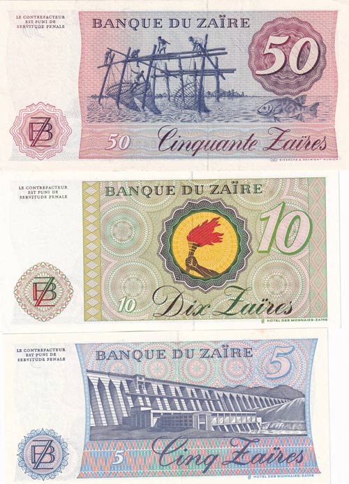 Zaire, 5-10-50 Zaires, 1985, UNC, ... 