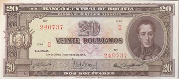Bolivia, 20 Bolivianos, 1945, UNC, ... 