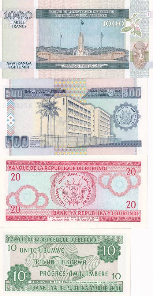 Burundi, 10-20-500-1.000 Francs, ... 