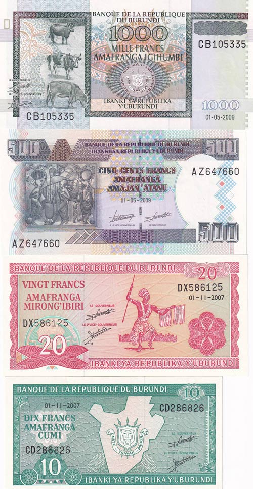 Burundi, 10-20-500-1.000 Francs, ... 