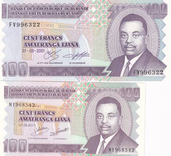 Burundi, 100 Francs, 2001/ 2011, ... 