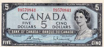 Canada, 5 Dollars, 1954, XF, p77c