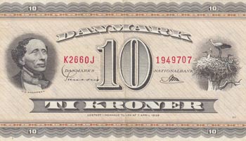 Denmark, 10 Kroner, 1954/1955, VF, ... 