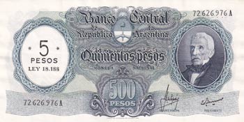 Argentina, 5 Pesos on 500 Pesos, ... 