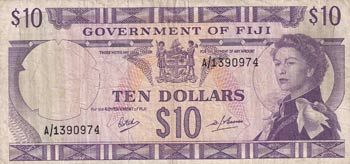 Fiji, 10 Dollars, 1969, VF, p62a