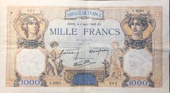 France, 1.000 Francs, 1940, VF, ... 