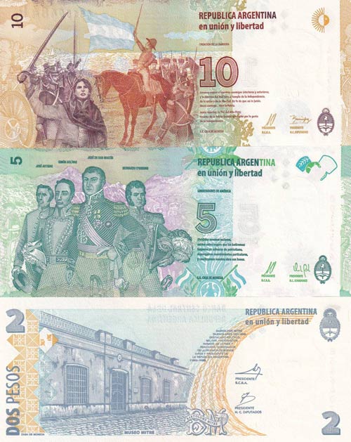 Argentina, 2-5-10 Pesos, ... 