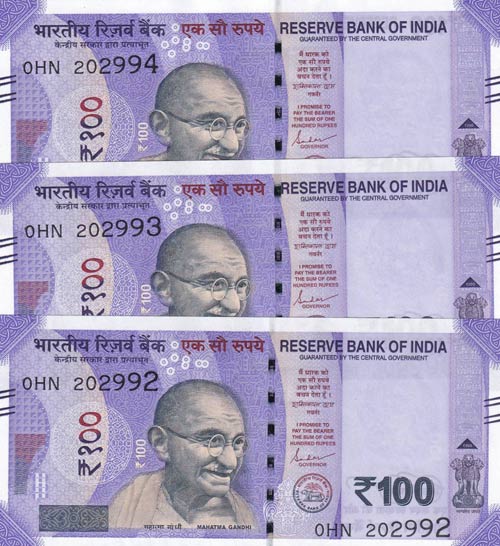 India, 100 Rupees, 2019, UNC, ... 