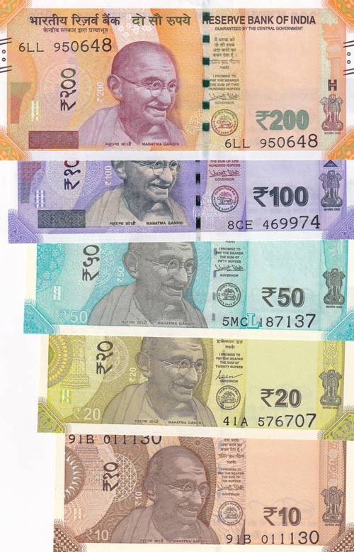 India, 10-20-50-100-200 Rupees, ... 