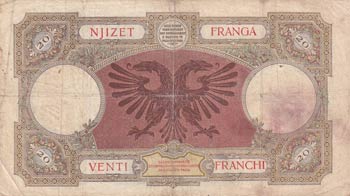 Albania, 20 Franga, 1939, FINE, p7 ... 