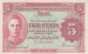 Malaya, 5 Cents, 1941, AUNC(+), ... 