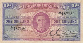 Malta, 1 Shilling, 1943, FINE, p16 ... 