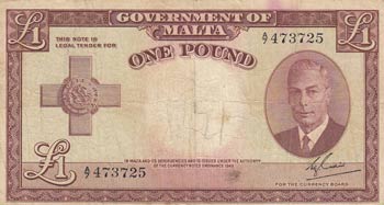Malta, 1 Pound, 1949, FINE, p22a  