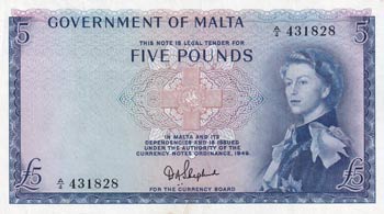 Malta, 5 Pounds, 1961, AUNC, p27a  ... 