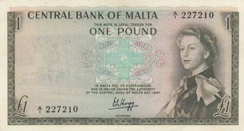 Malta, 1 Pound, 1967, AUNC, p29a  ... 