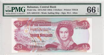 Bahamas, 3 Dollars, 1984, UNC, ... 