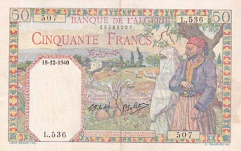 Algeria, 50 Francs, 1940, AUNC, ... 