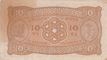Norway, 10 Kroner, 1943, AUNC, p8c ... 