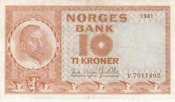 Norway, 10 Kroner, 1961, XF(-), ... 