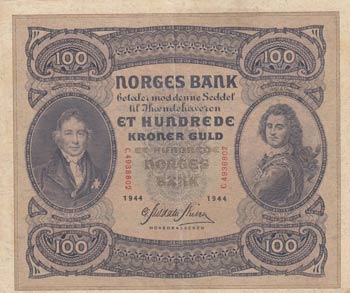 Norway, 100 Kroner, 1944, AUNC, ... 