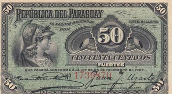 Paraguay, 50 Centavos, 1907, ... 